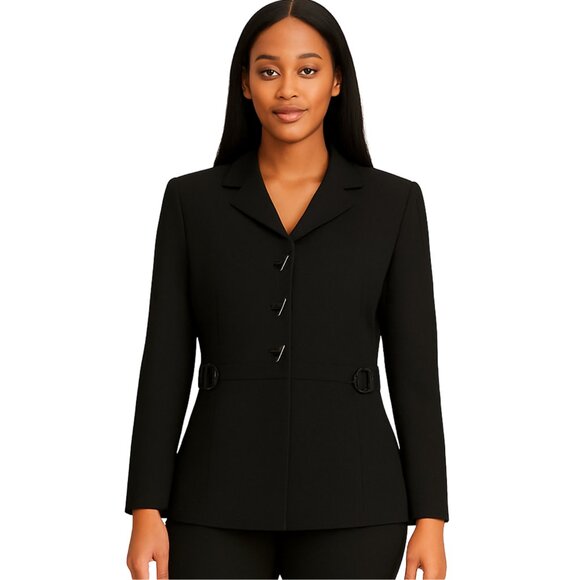 Kasper Black Tailored Blazer, Belted Waist Trim With Buckles, 4 Button, Sz: 2P - Picture 4 of 10